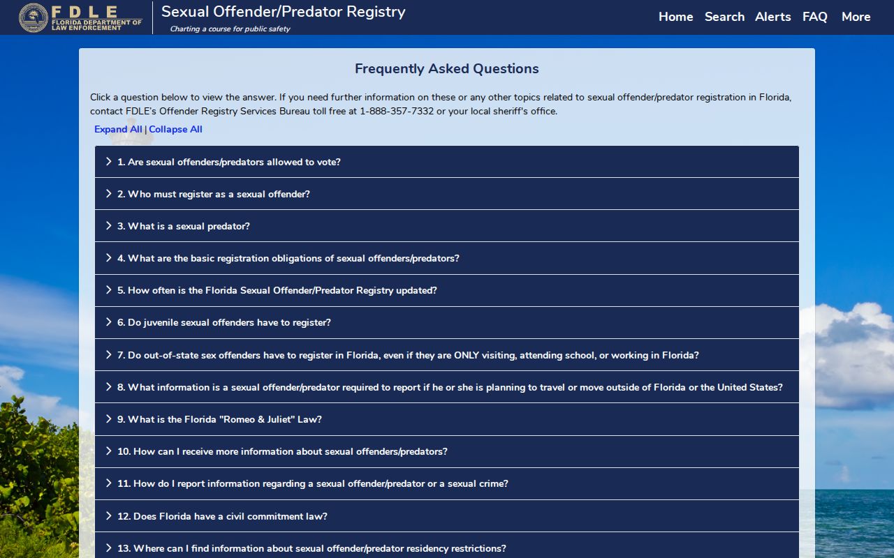 FDLE guidance describing fields in a Florida registry profile
