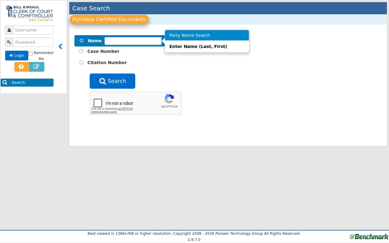 Bay County criminal history Benchmark case search