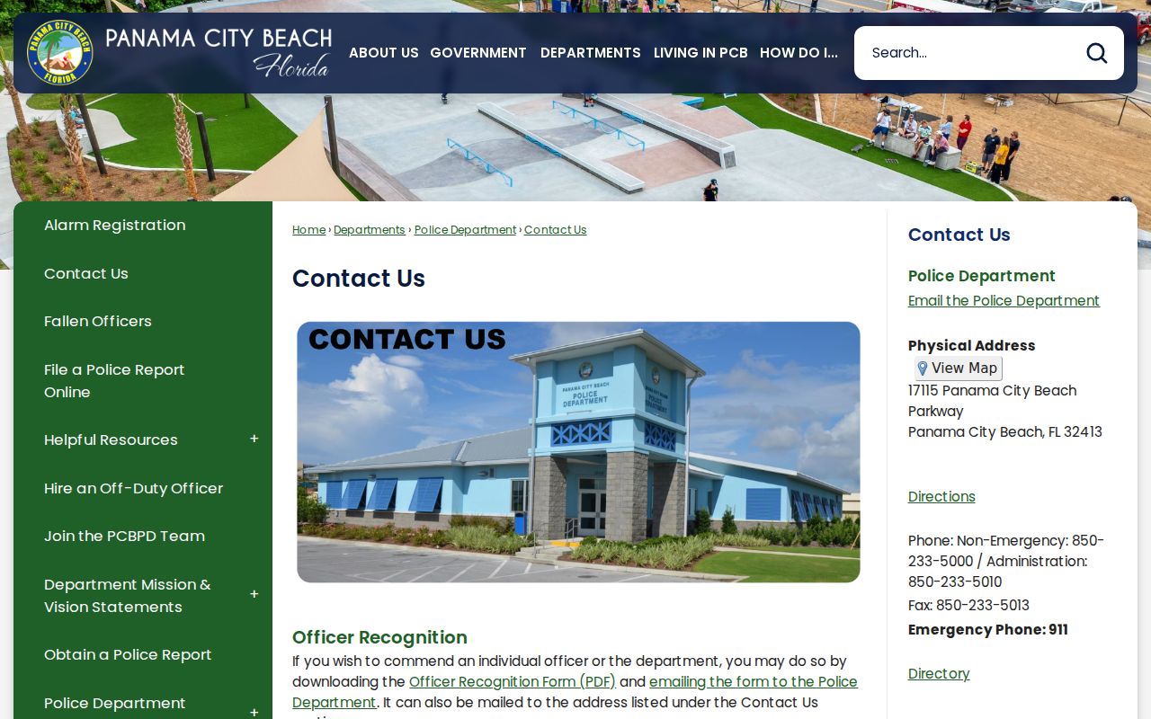 Panama City Beach criminal history Police Department contact building
