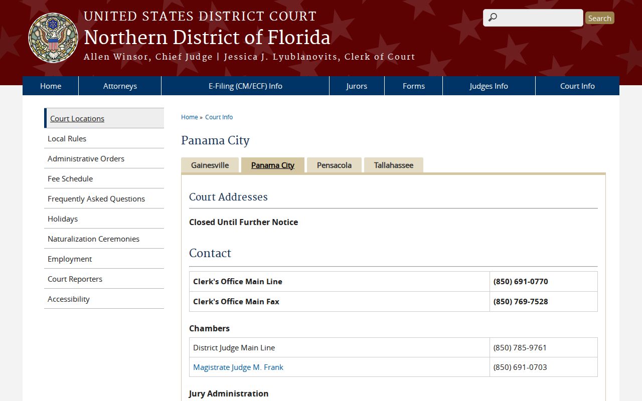 Northern District of Florida Panama City Division official page